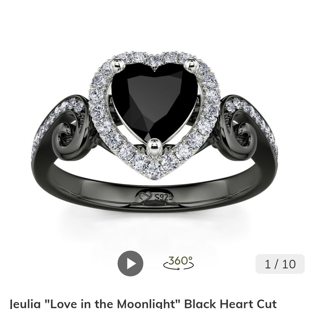 New With Box Jeulia Black Heart Ring with Sterling